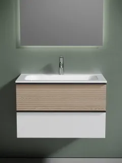 Подвесная тумба под раковину Sancos Delta DL80W 80см дуб светлый/белый